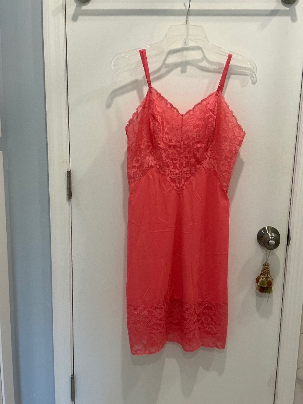 Vintage Vanity Fair Nylon Tricot Salmon Pink Full Slip w/lace detail SZ 34